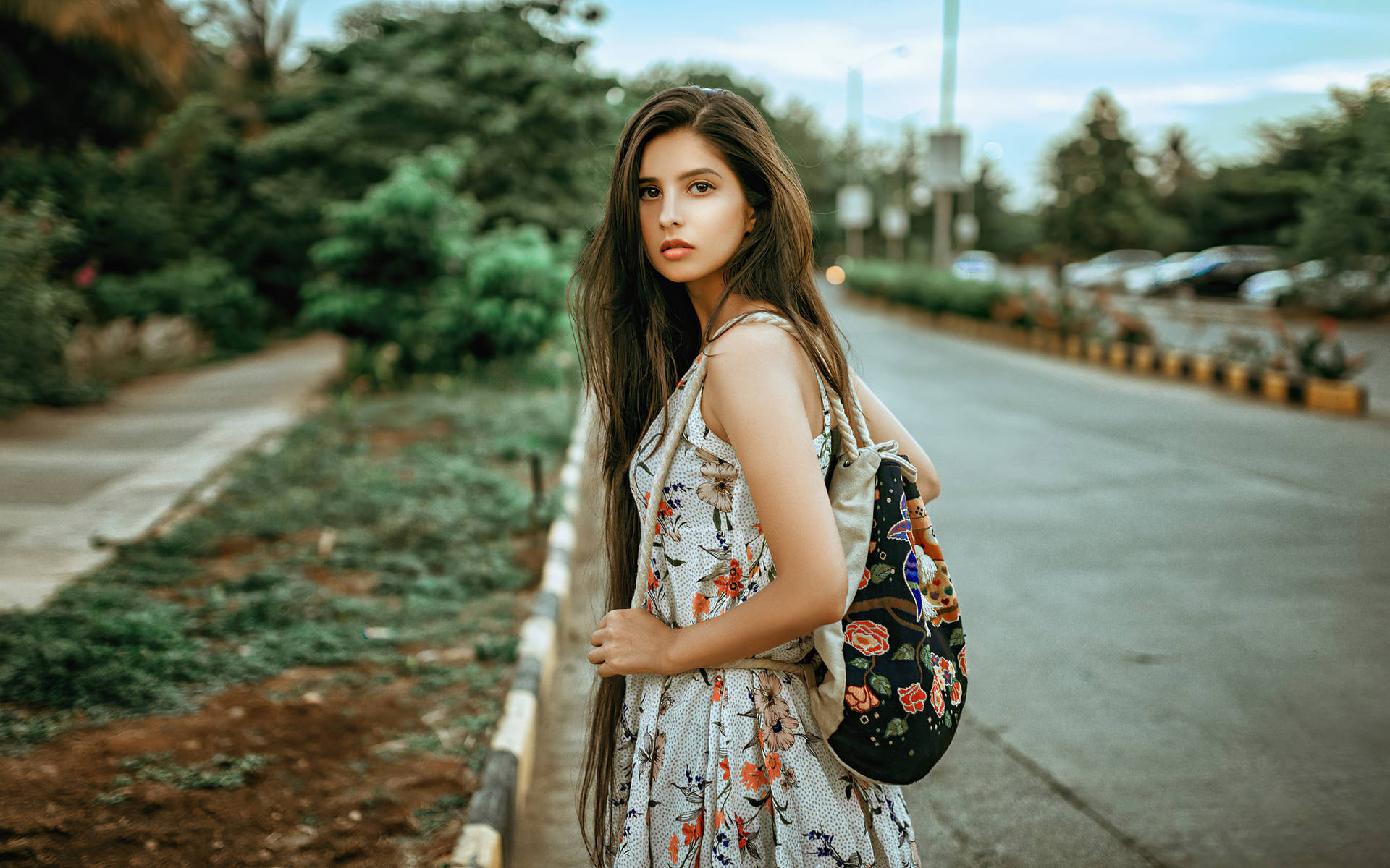 Italian Girl With Backpack Background