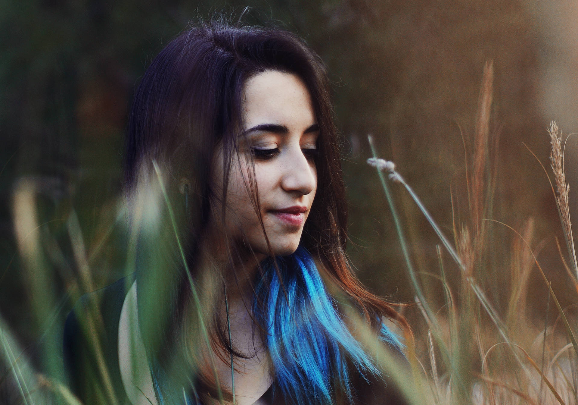 Italian Girl With Blue Hair Streak Background