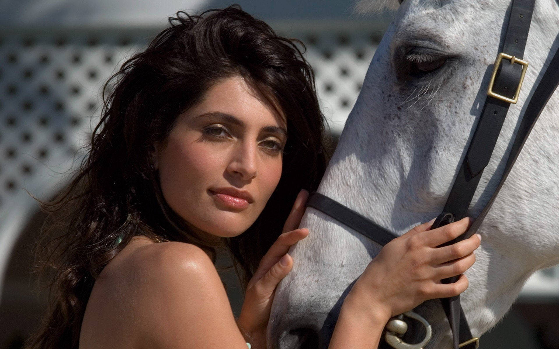 Italian Girl With Horse Background