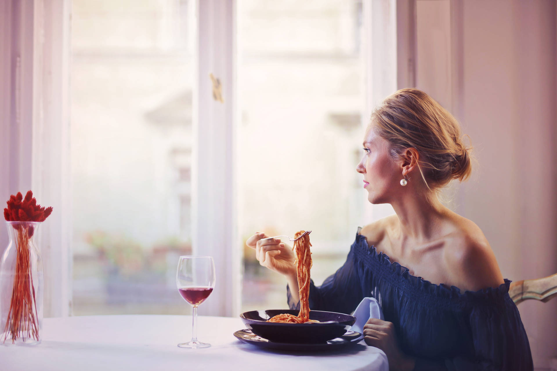 Italian Girl With Pasta