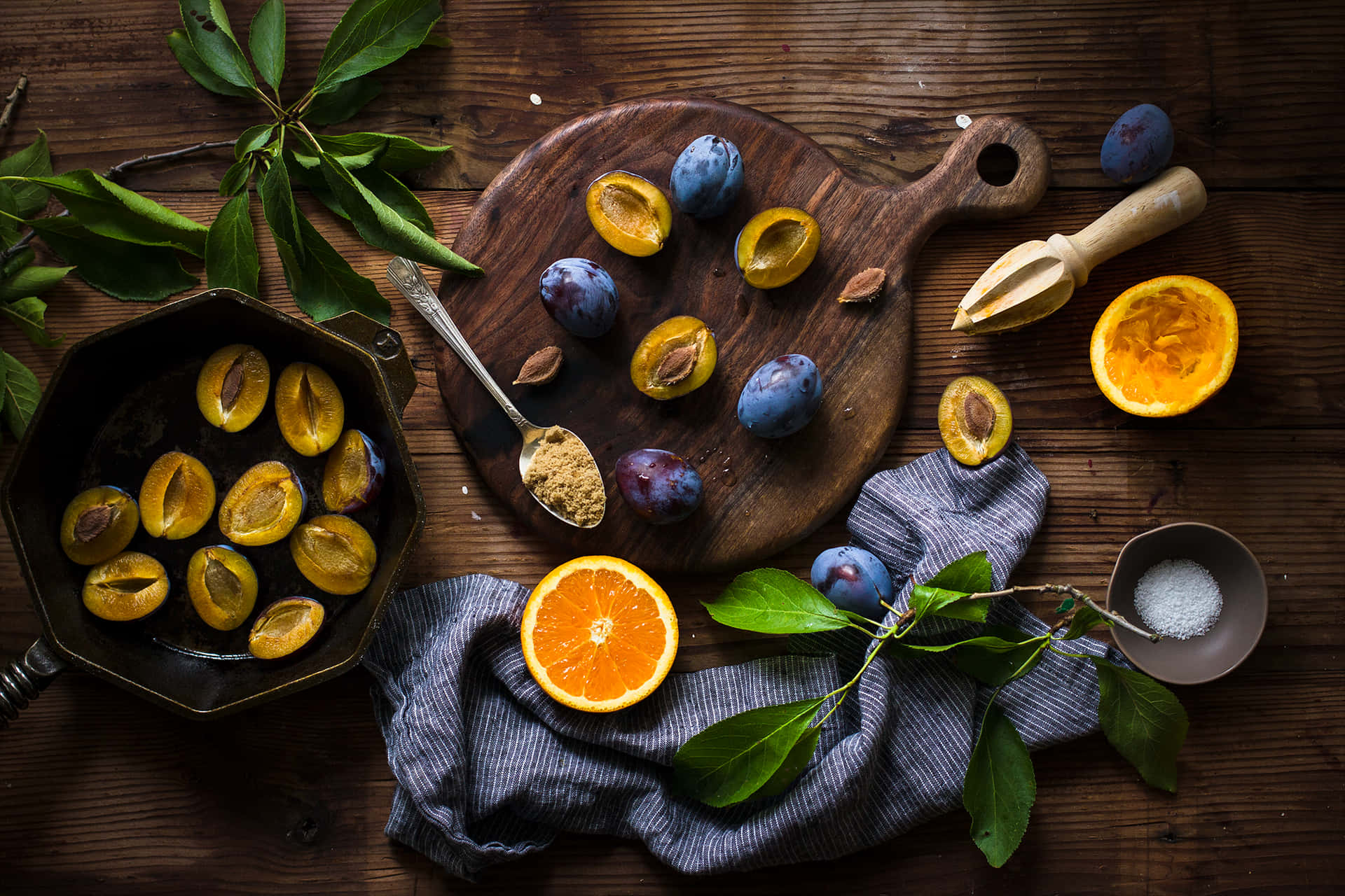 Italian Prune Plum Aesthetic Kitchen Sliced Fruits Background