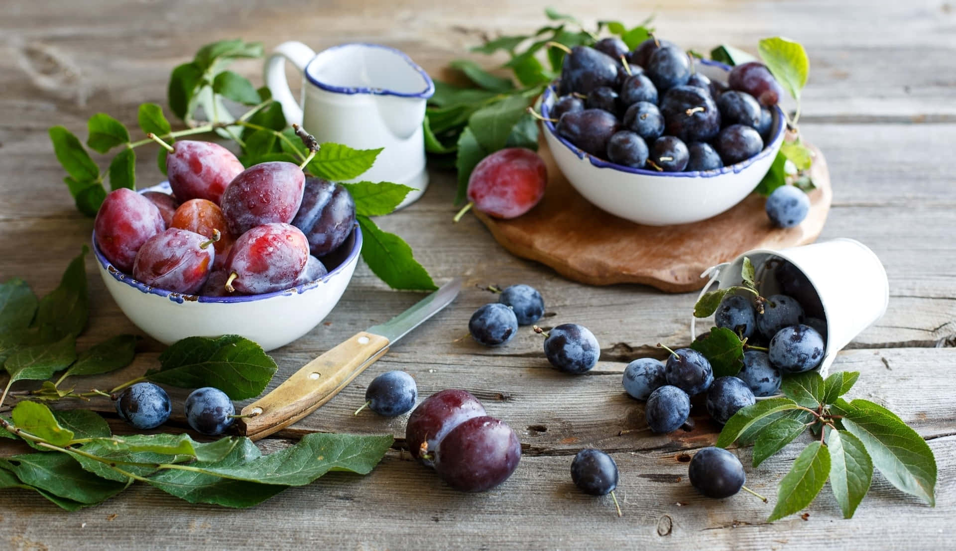 Italian Prune Plum Red And Blue Fresh Fruits Background