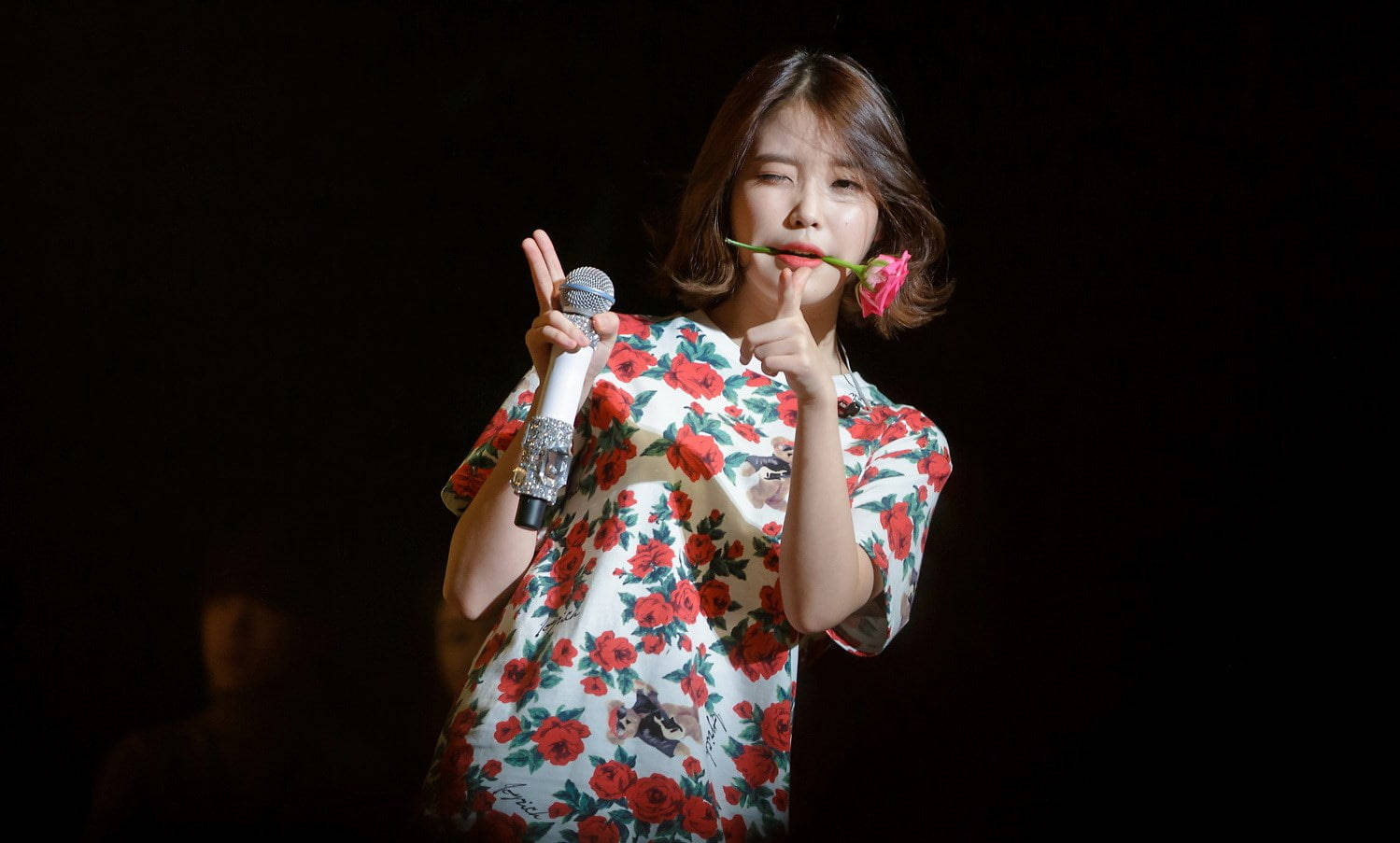 Iu In Floral Shirt Background