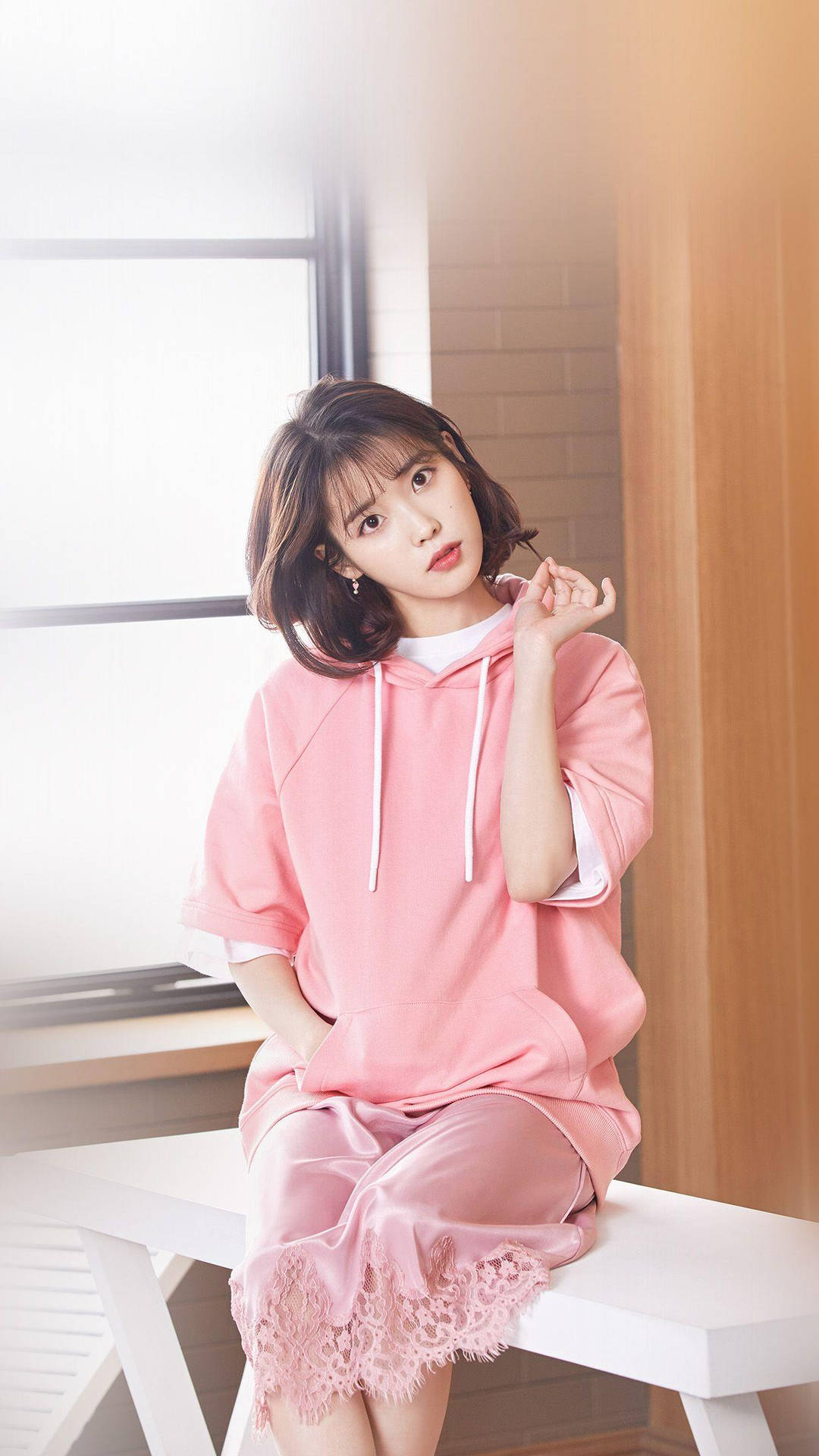 Iu In Pastel Pink Outfit Background