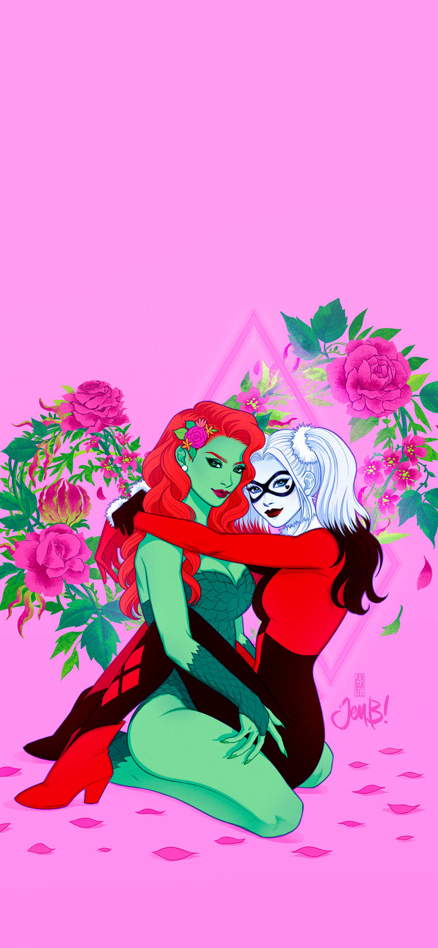 Ivy Hugging Harley Quinn Phone Background