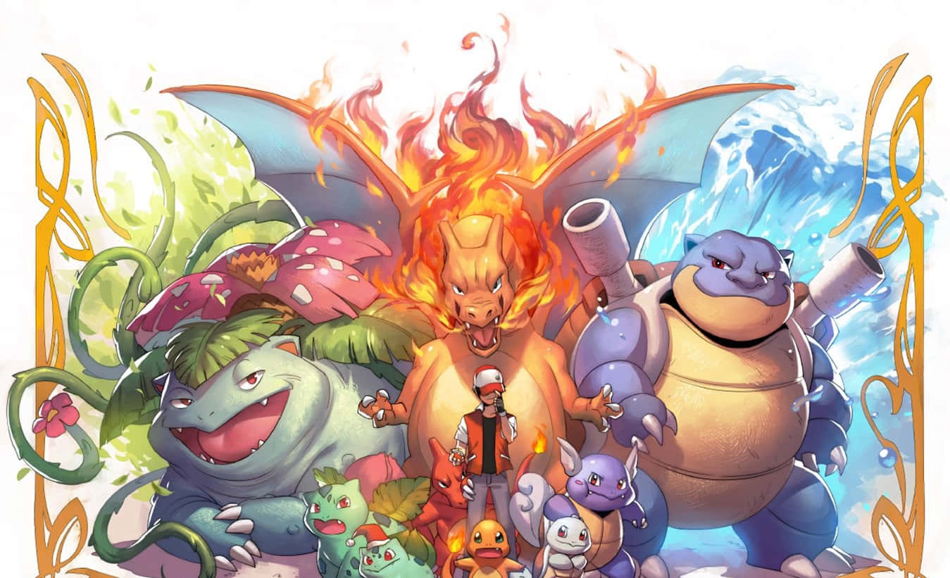 Ivysaur, Ash, And Other Pokemon Background