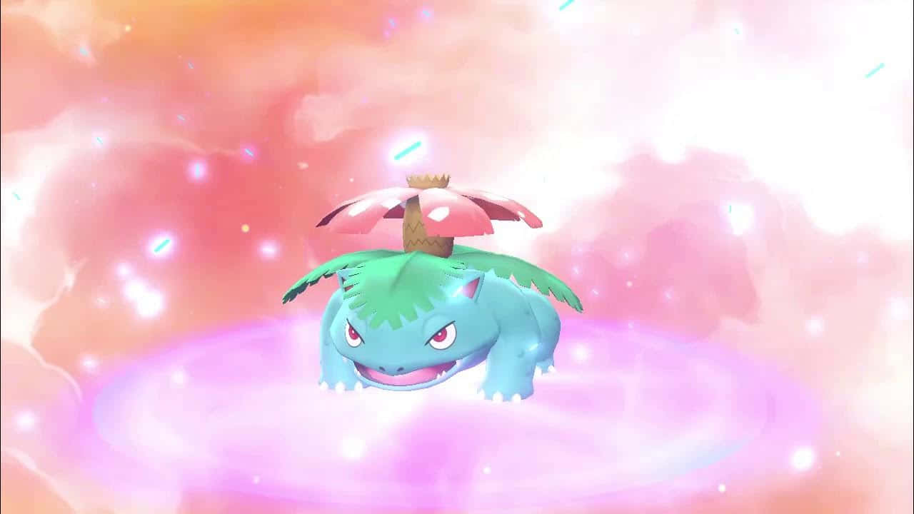 Ivysaur In A Pink Space Background