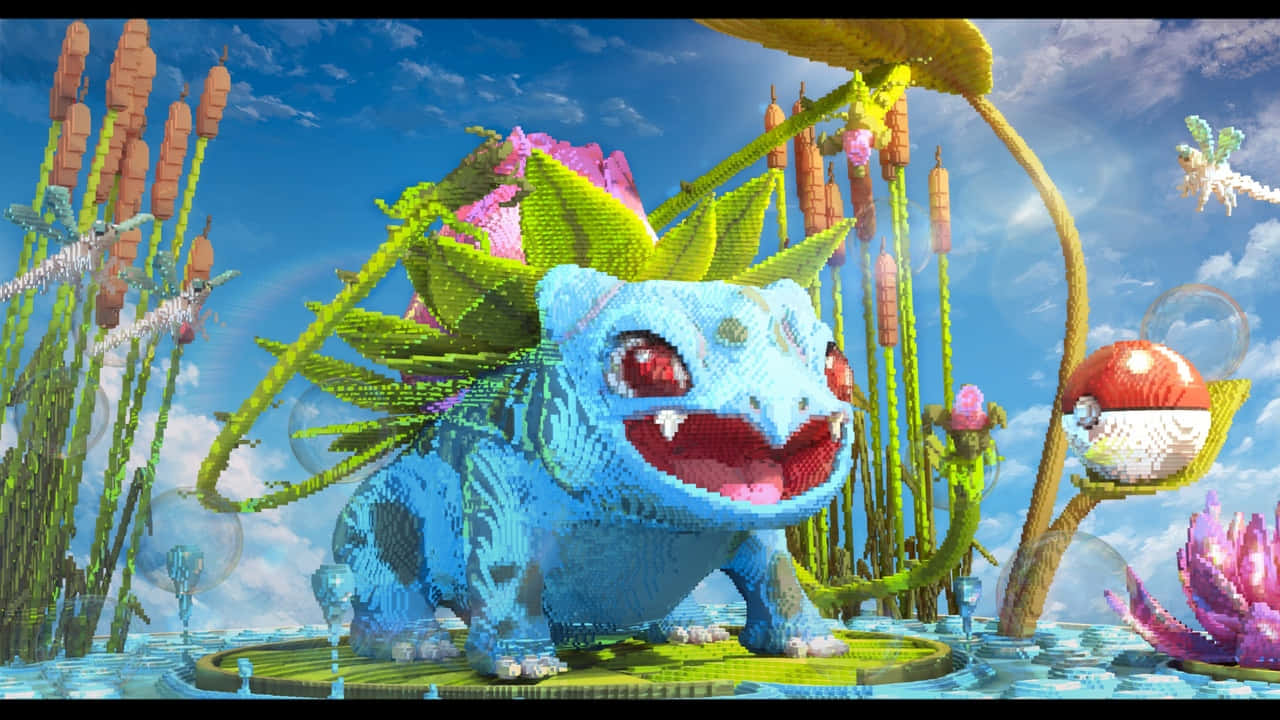 Ivysaur On A Lily Pad Background