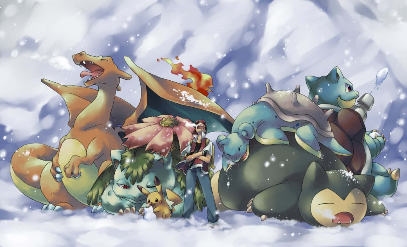 Ivysaur With Ash In Winter Background