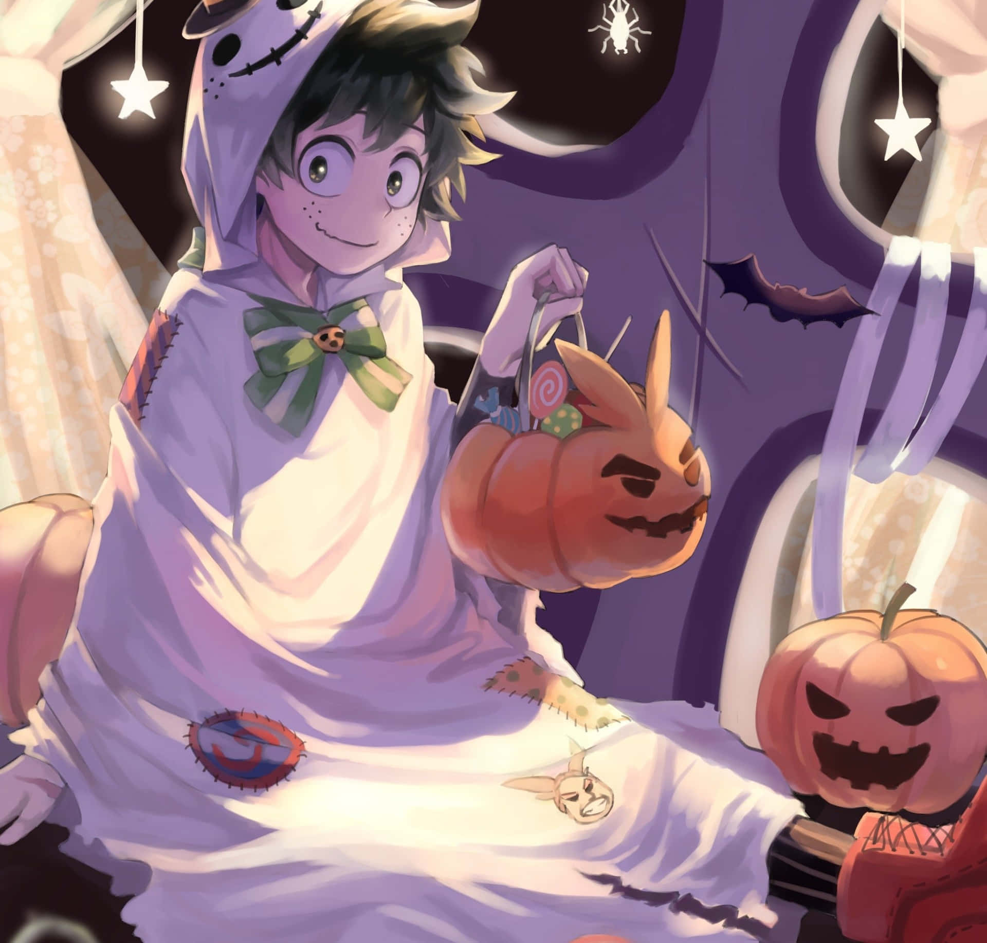 Izuku Midoriya Smiling From My Hero Academia Halloween Background