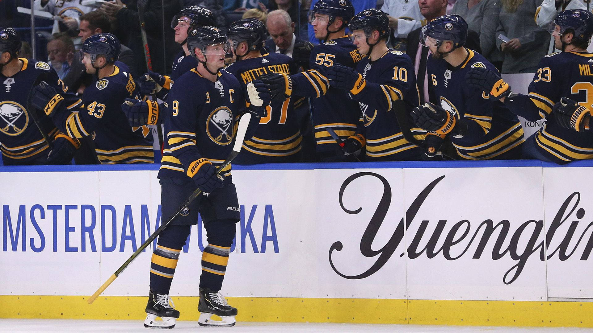 Jack Eichel Buffalo Sabres High Fiving Teammates Background