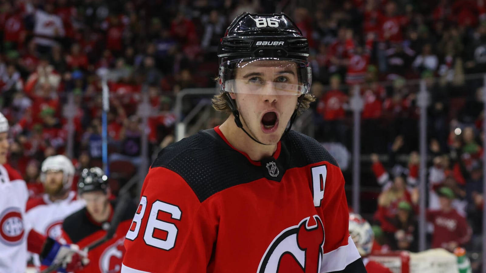 Jack Hughes Screaming Face Background