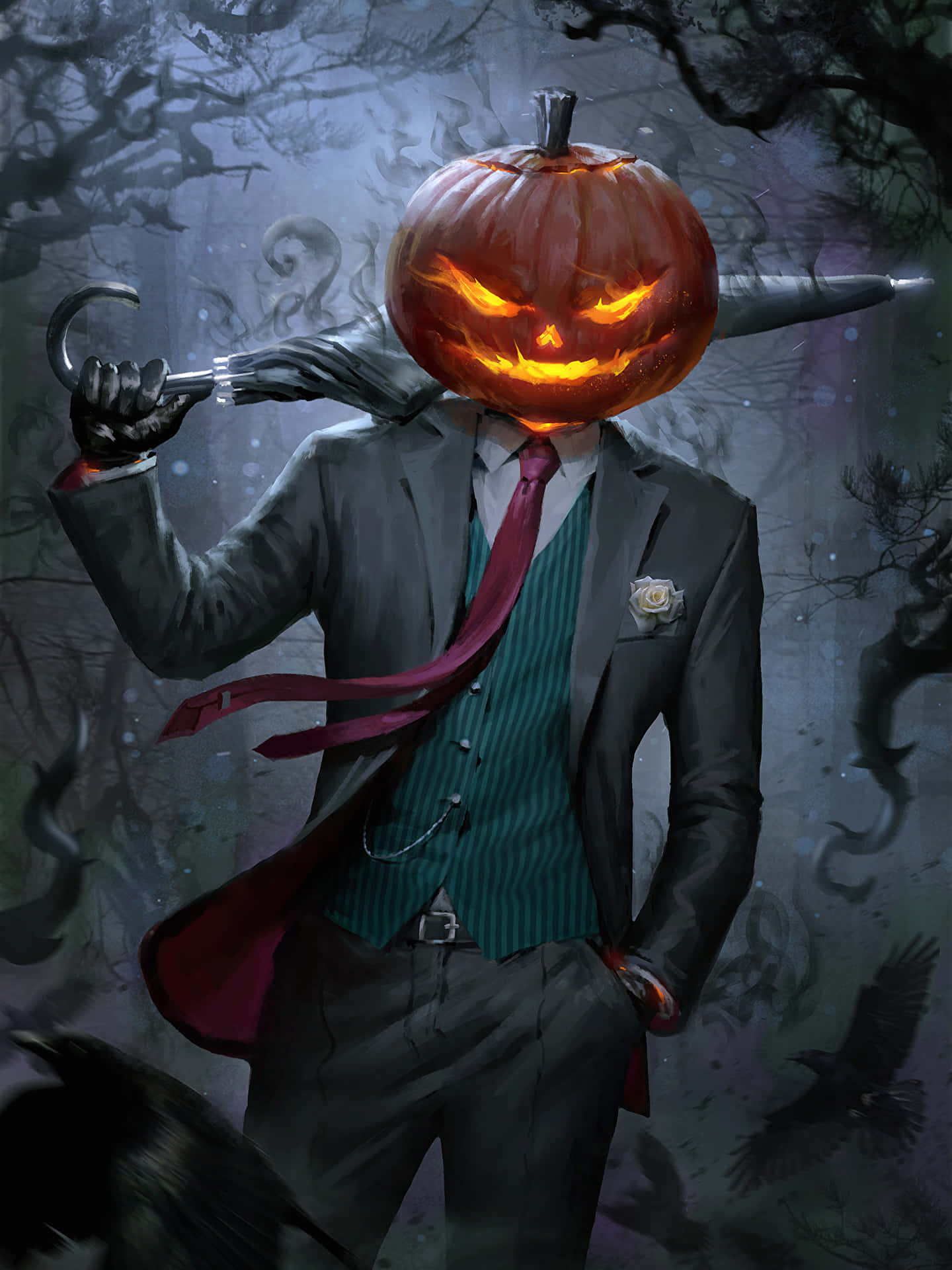 Jack O Lantern Headed Figurewith Sword Background