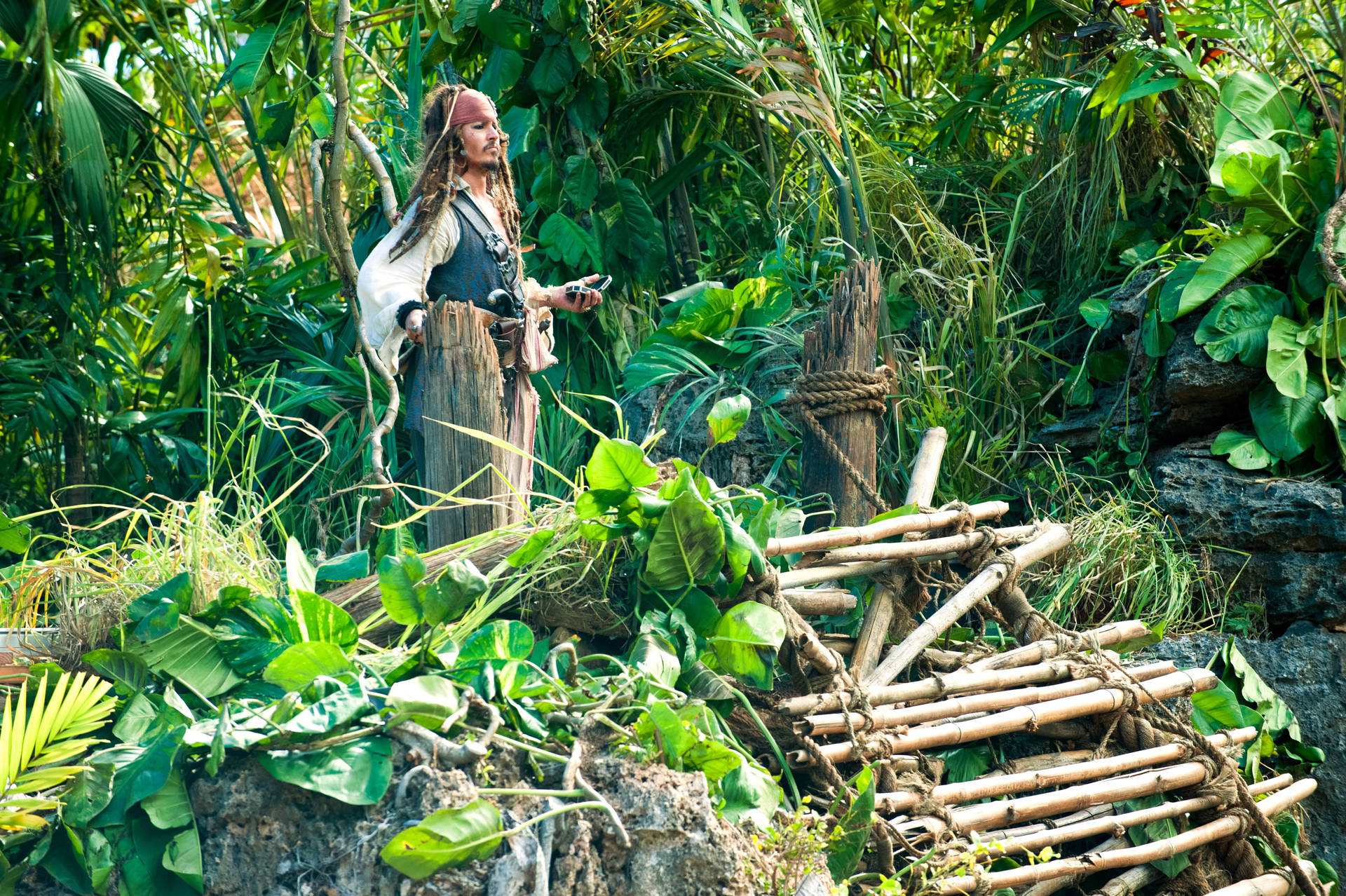 Jack Sparrow At Jungle Scene Background