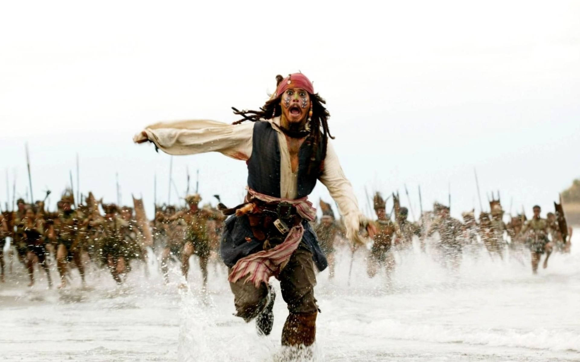 Jack Sparrow Running From Tribes Background