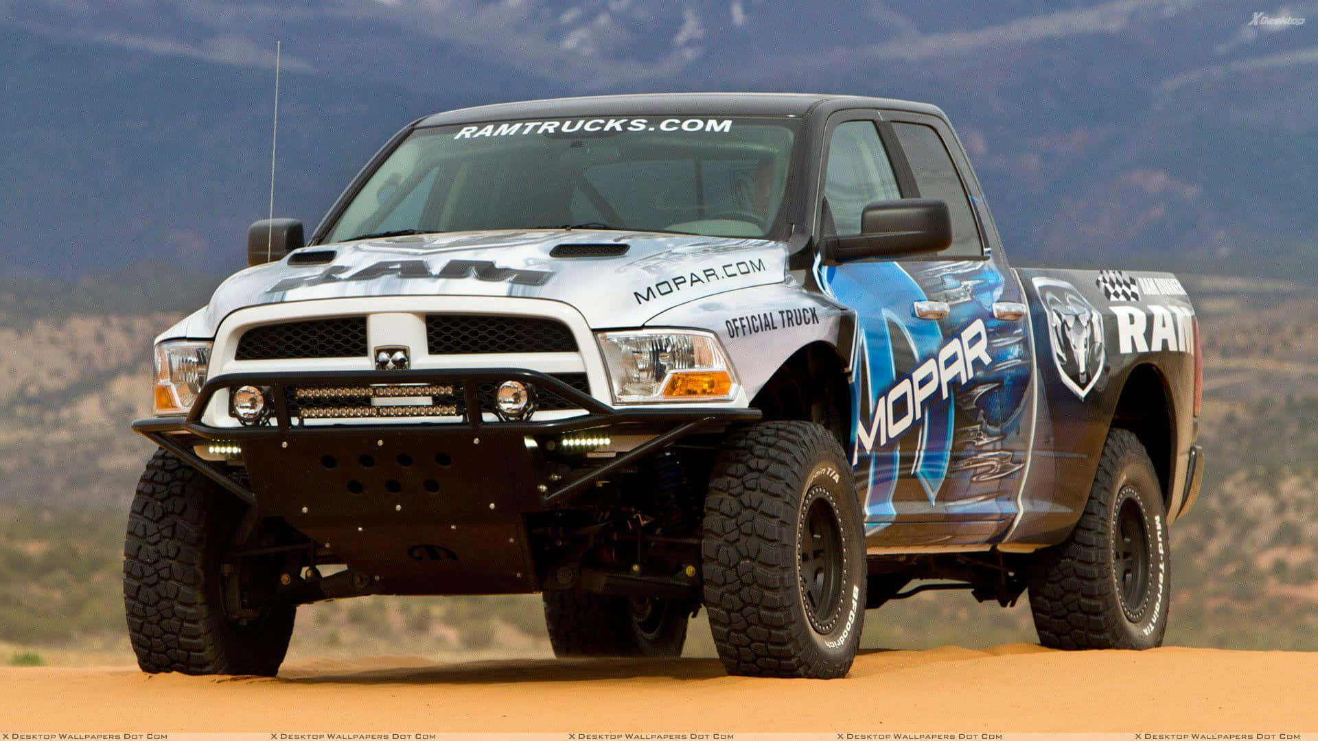 Jacked Up Trucks With Mopar Logo Background