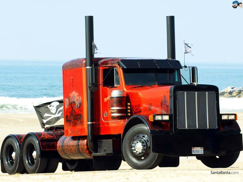 Jacked Up Trucks With Skull Flag Background