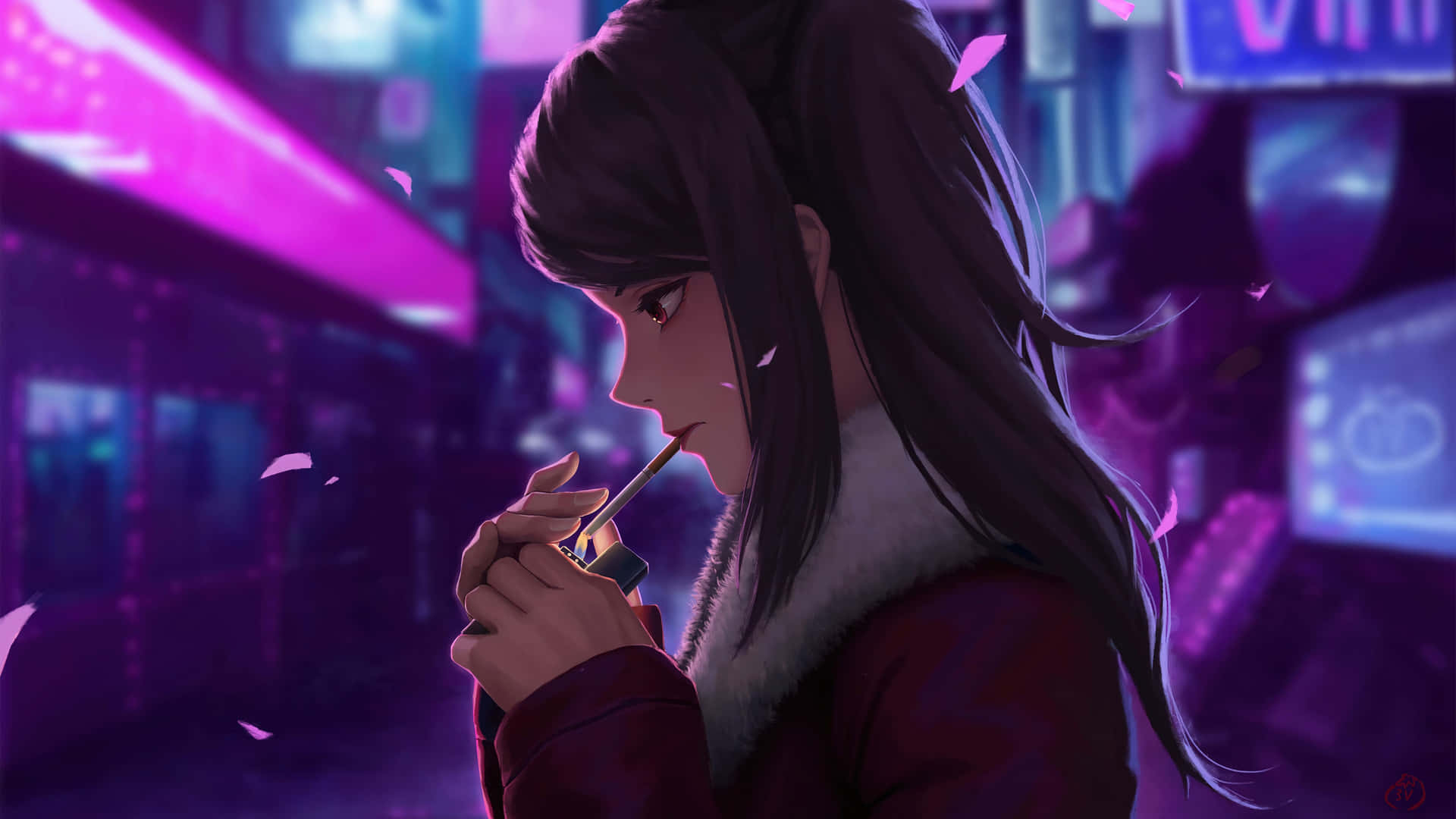 Jacket Anime Girl Smoking Background