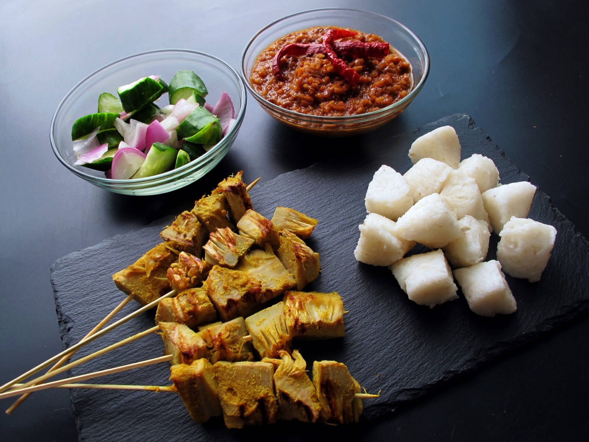 Jackfruit Satay With Peanut Sauce Topped With Chili