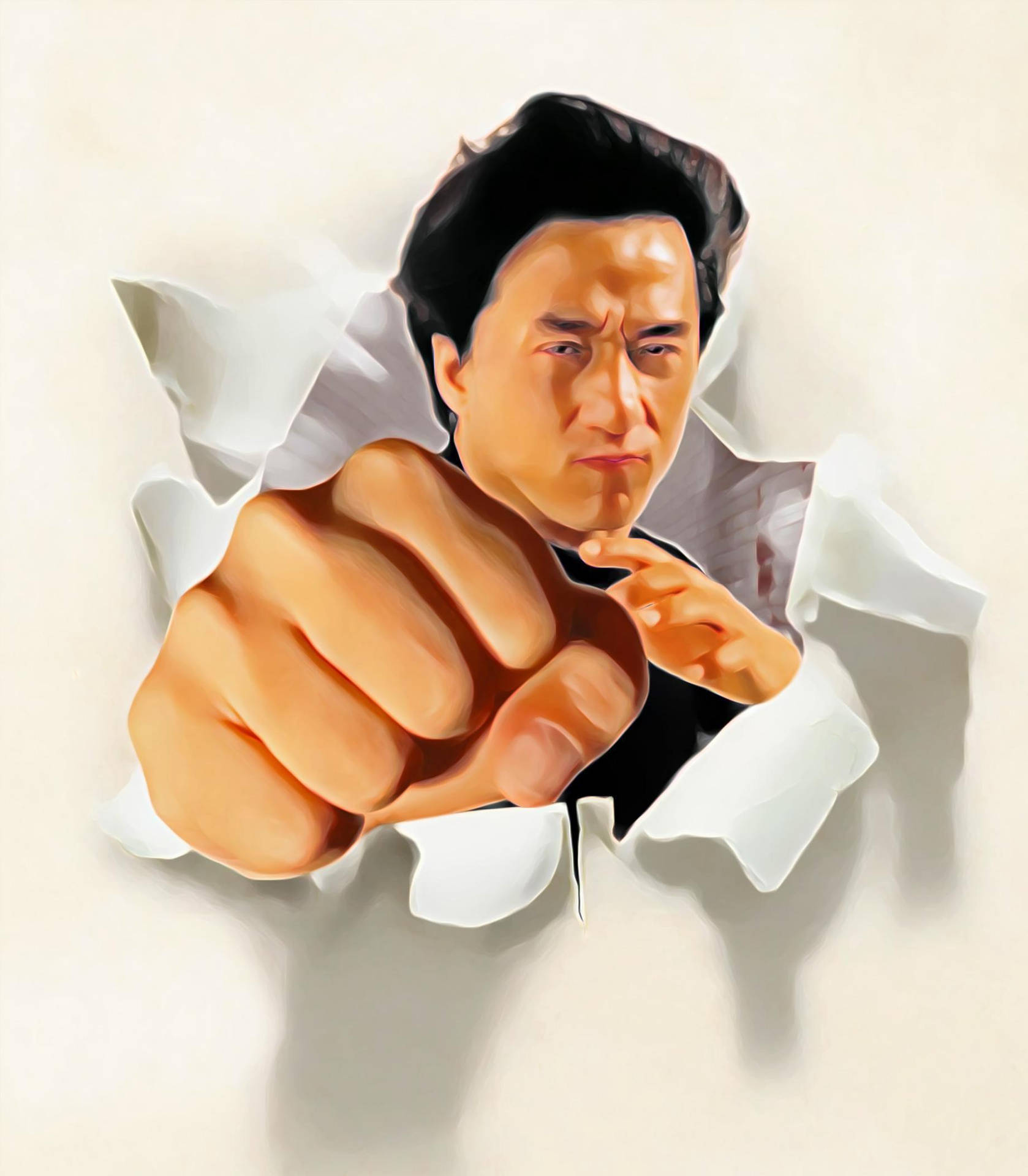 Jackie Chan Executing A Powerful Punch In An Art Illustration Background