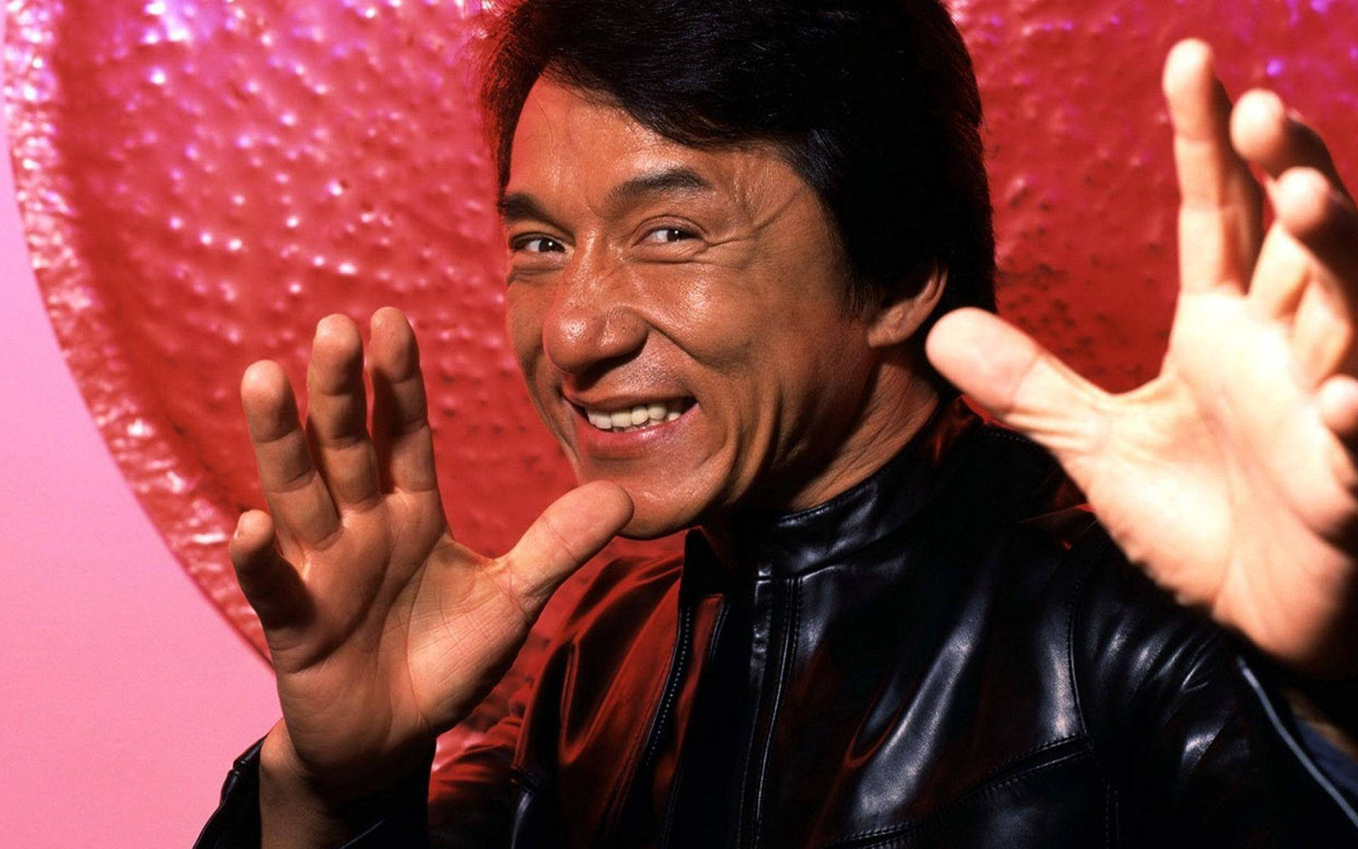 Jackie Chan Stuns In A Leather Jacket Background