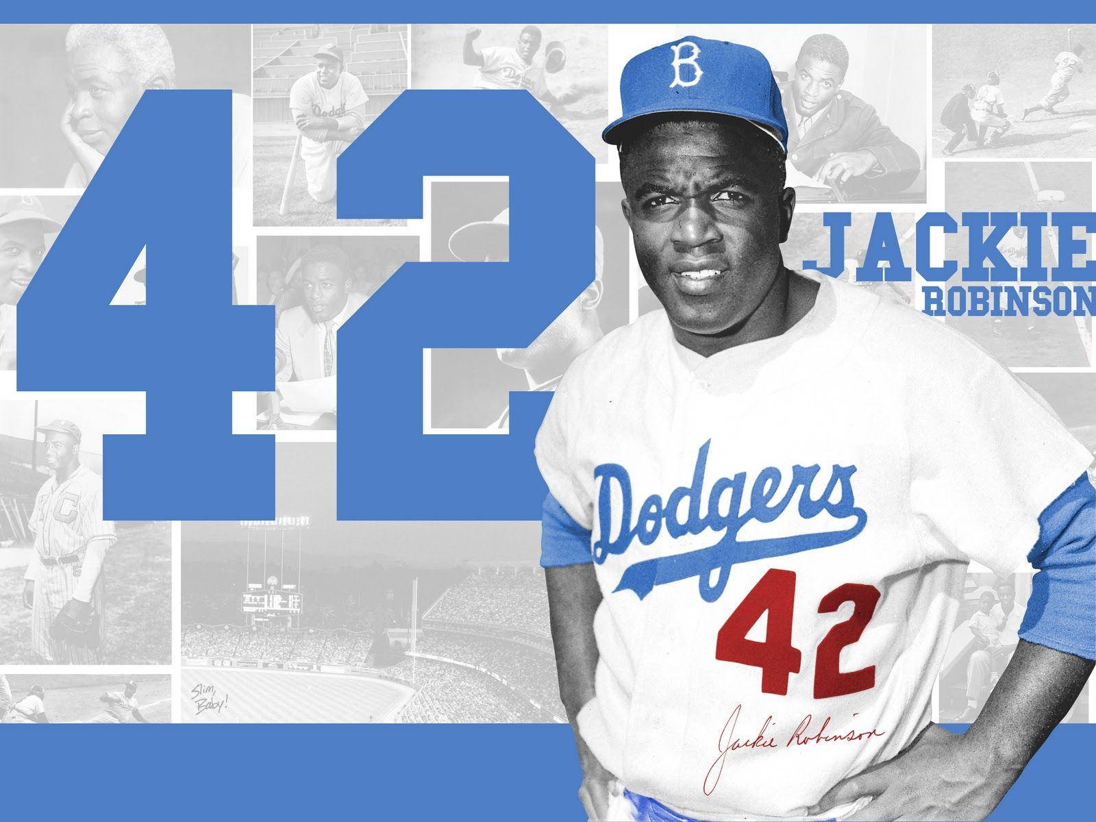 Jackie Robinson Light Blue Collage Background