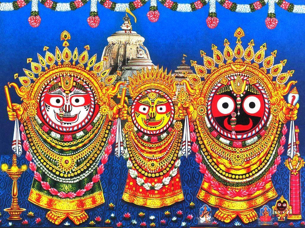 Jagannath Wearing Gold Ornate Headdress Background