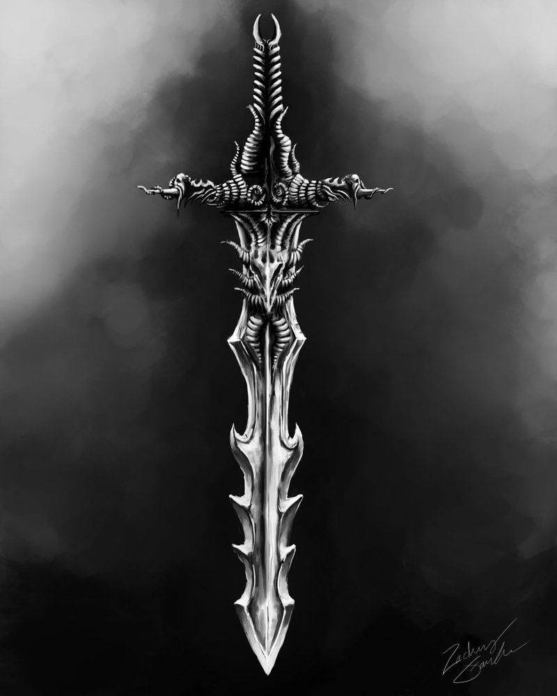 Jagged Sword In Black Gradient Background Background