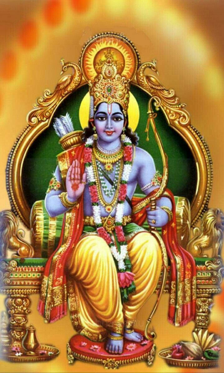 Jai Shri Ram Rama On Green Throne Background