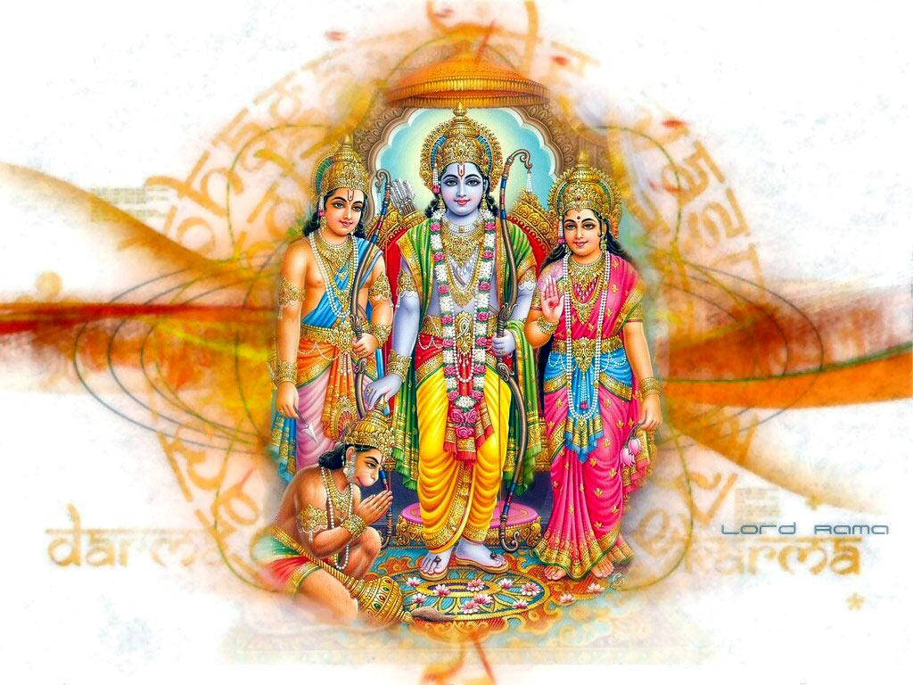 Jai Shri Ram Ramayana Characters On Orange Pattern Background