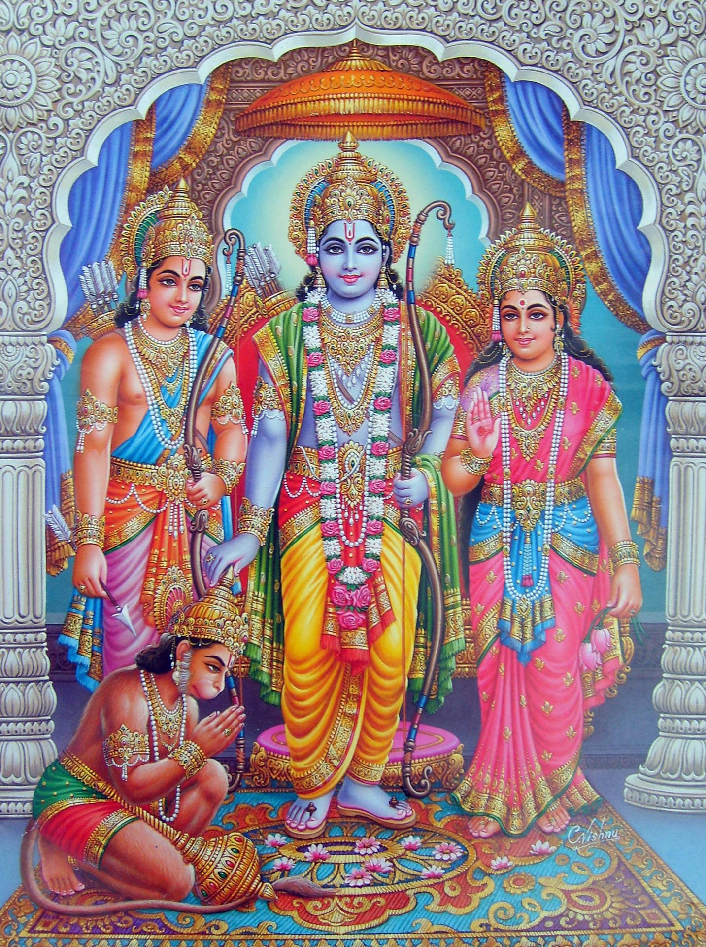 Jai Shri Ram Ramayana Characters Under White Arch Background