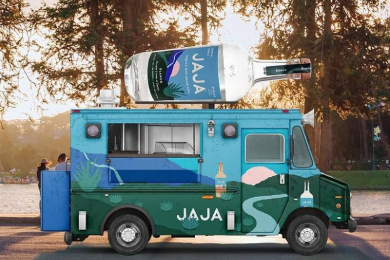 Jaja Tequila Bottle On Ice Cream Truck Background