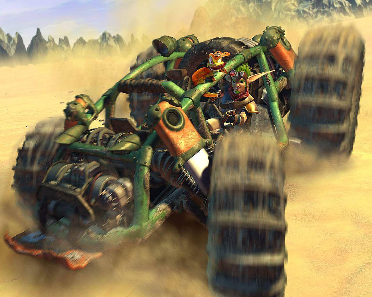 Jak And Daxter Riding A Gigantic Truck Background