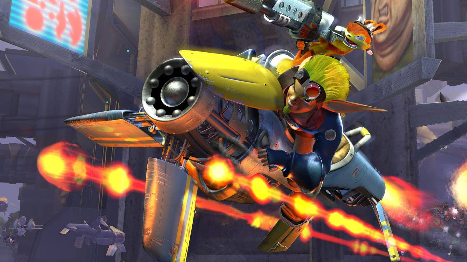 Jak And Daxter Riding A Jet Background