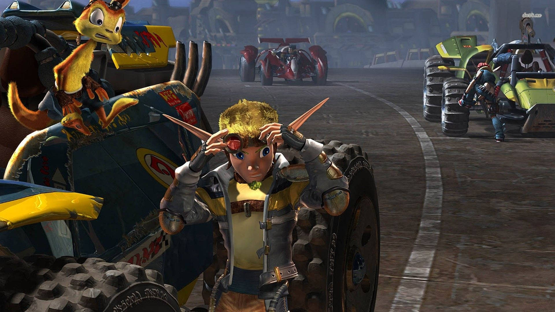 Jak And Daxter Riding On The Road Background