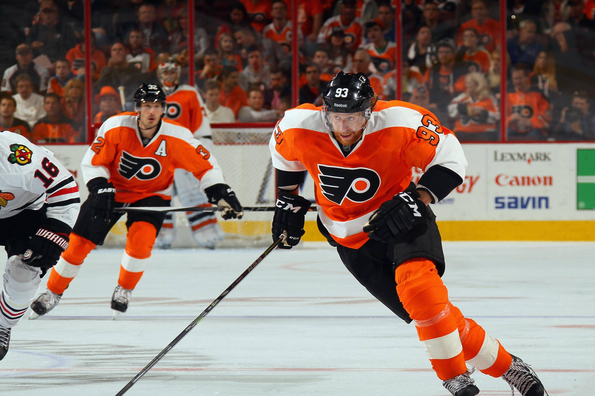 Jakub Voracek Philadelphia Flyers Versus Chicago Blackhawks Ice Hockey Background