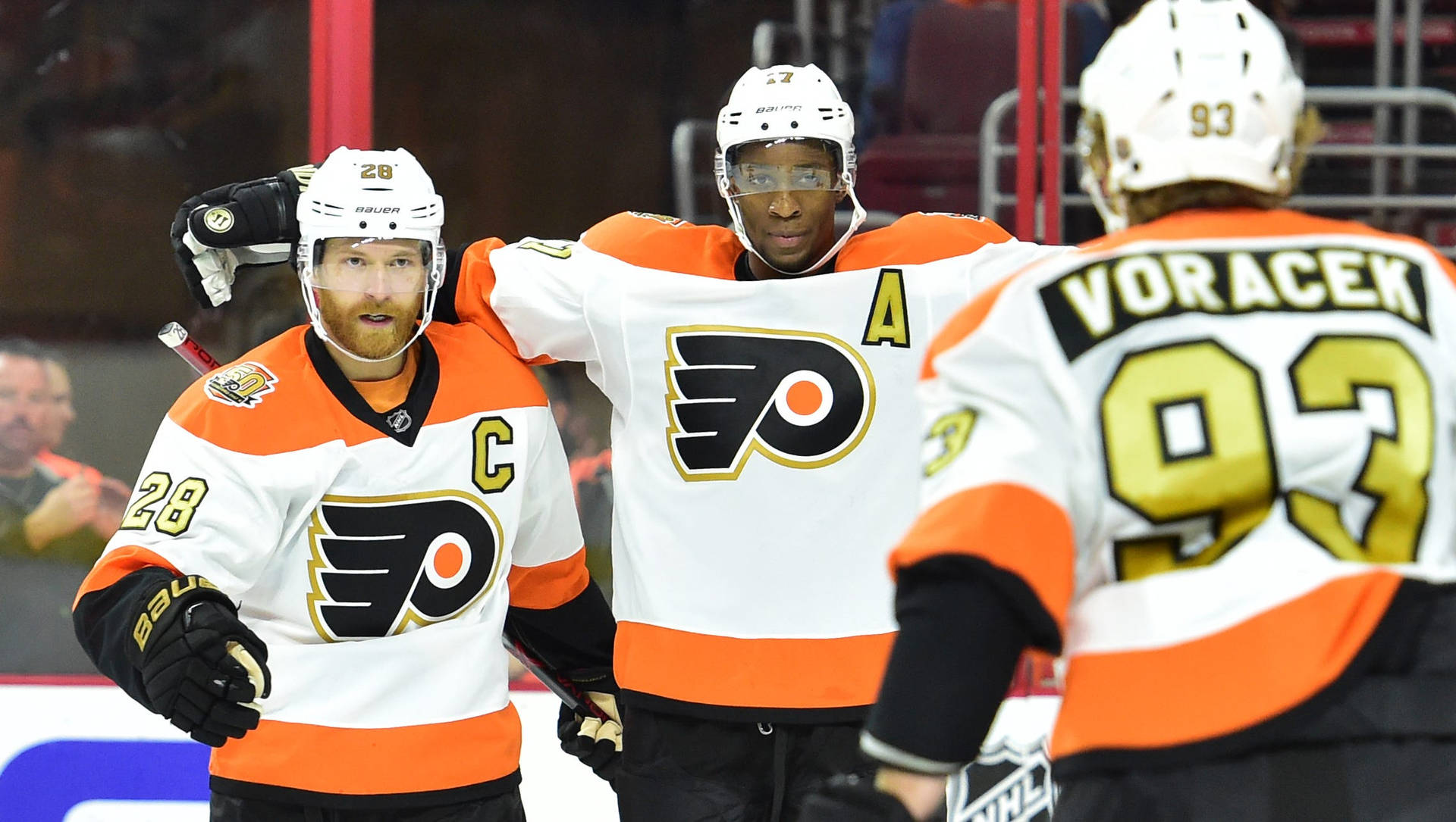 Jakub Voracek With Claude Giroux And Wayne Simmonds Background