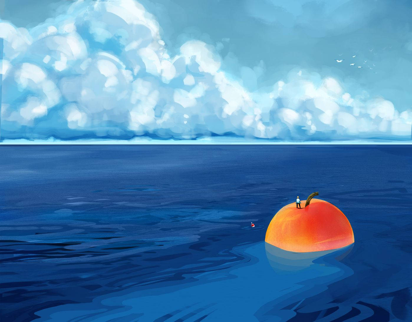 James And The Giant Peach Painting Of Sea Background