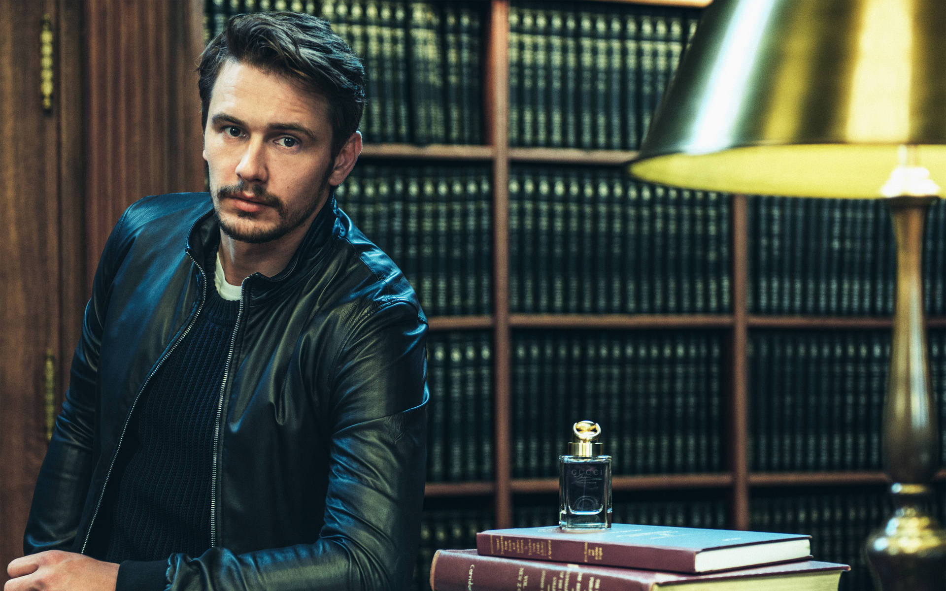 James Franco Library Black Leather Jacket Background