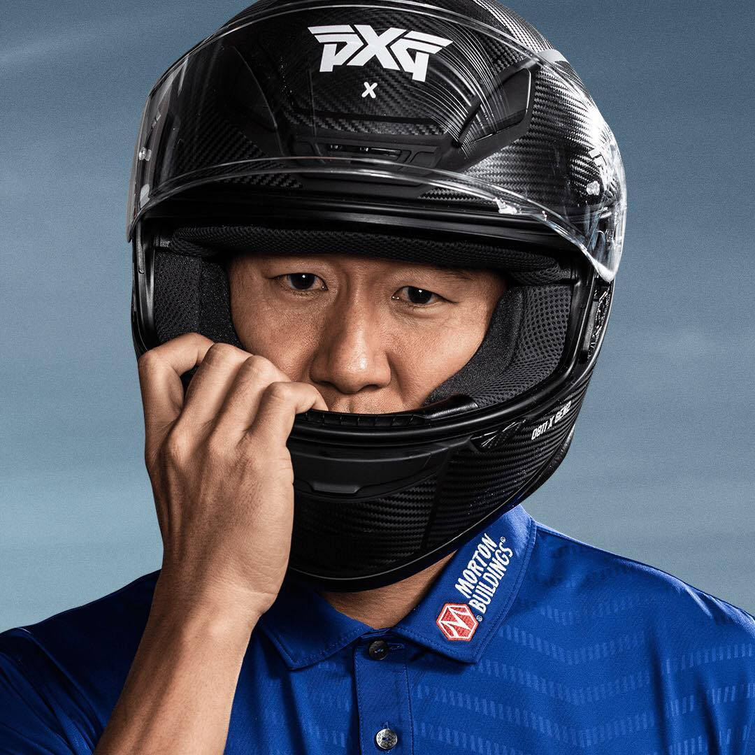 James Hahn Wearing Black Pxg Helmet Background