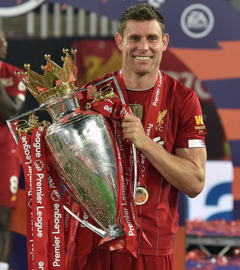 James Milner Holding Epl Trophy Background