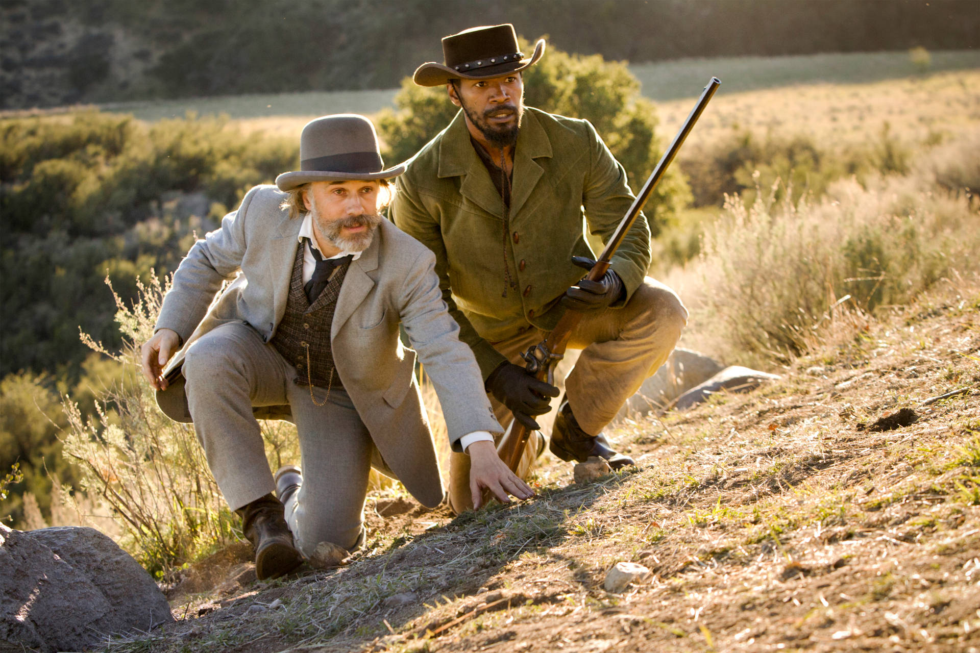Jamie Foxx And Christoph Waltz In Django Unchained Background