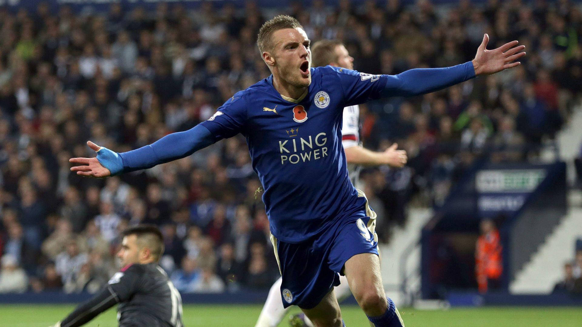 Jamie Vardy Arms Stretched Celebration Background