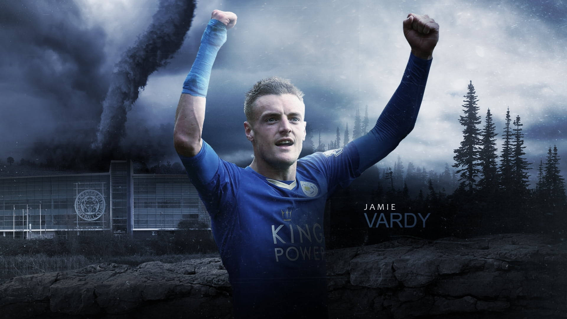 Jamie Vardy Celebrating Trees Tornado Background