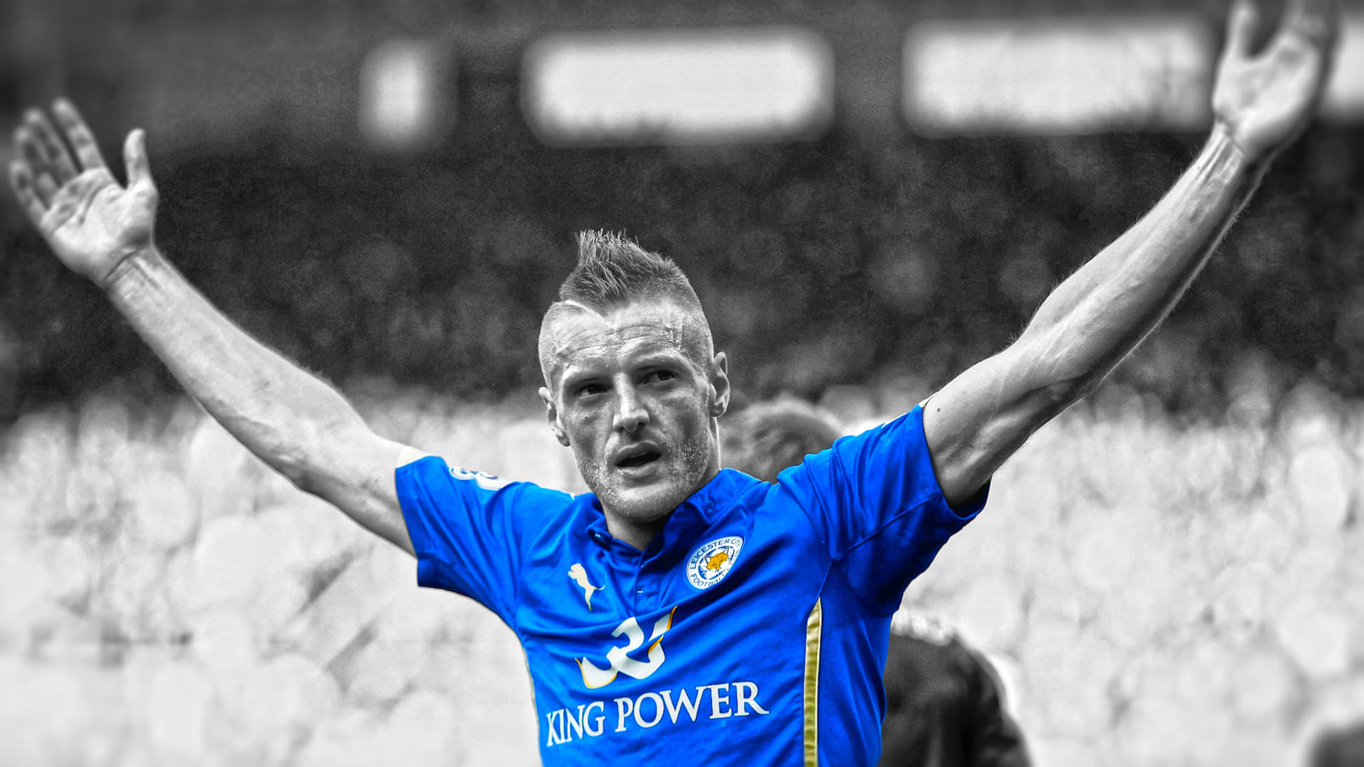 Jamie Vardy Monochrome Arms Up Background