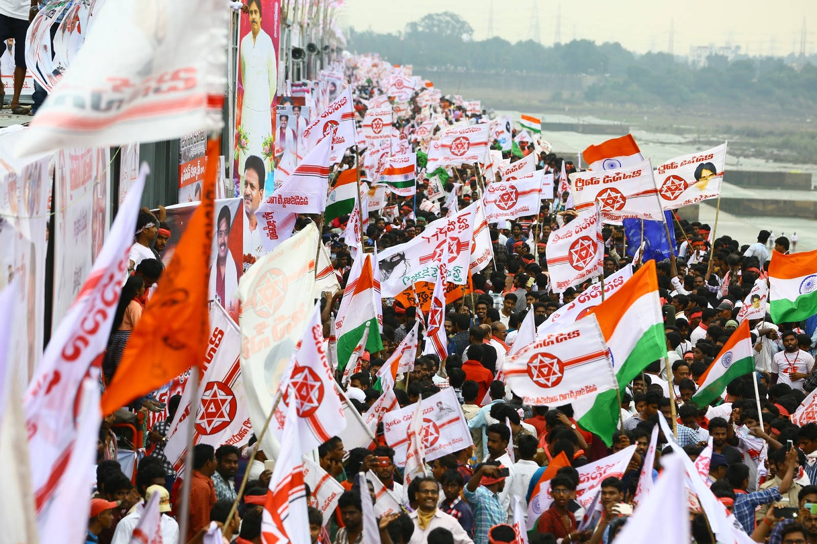 Janasena Party And Indian Flags