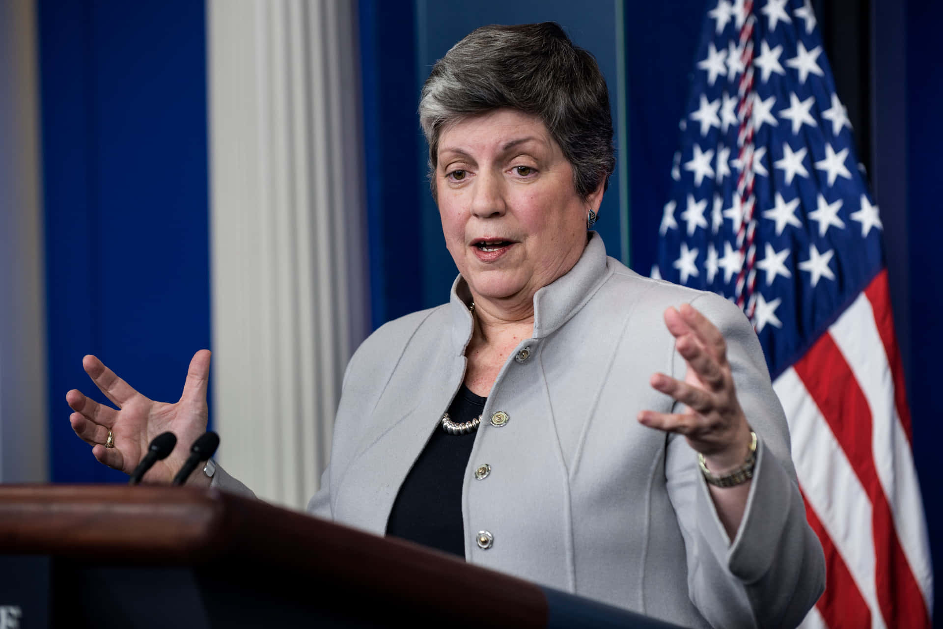 Janet Napolitano Arms Open Background