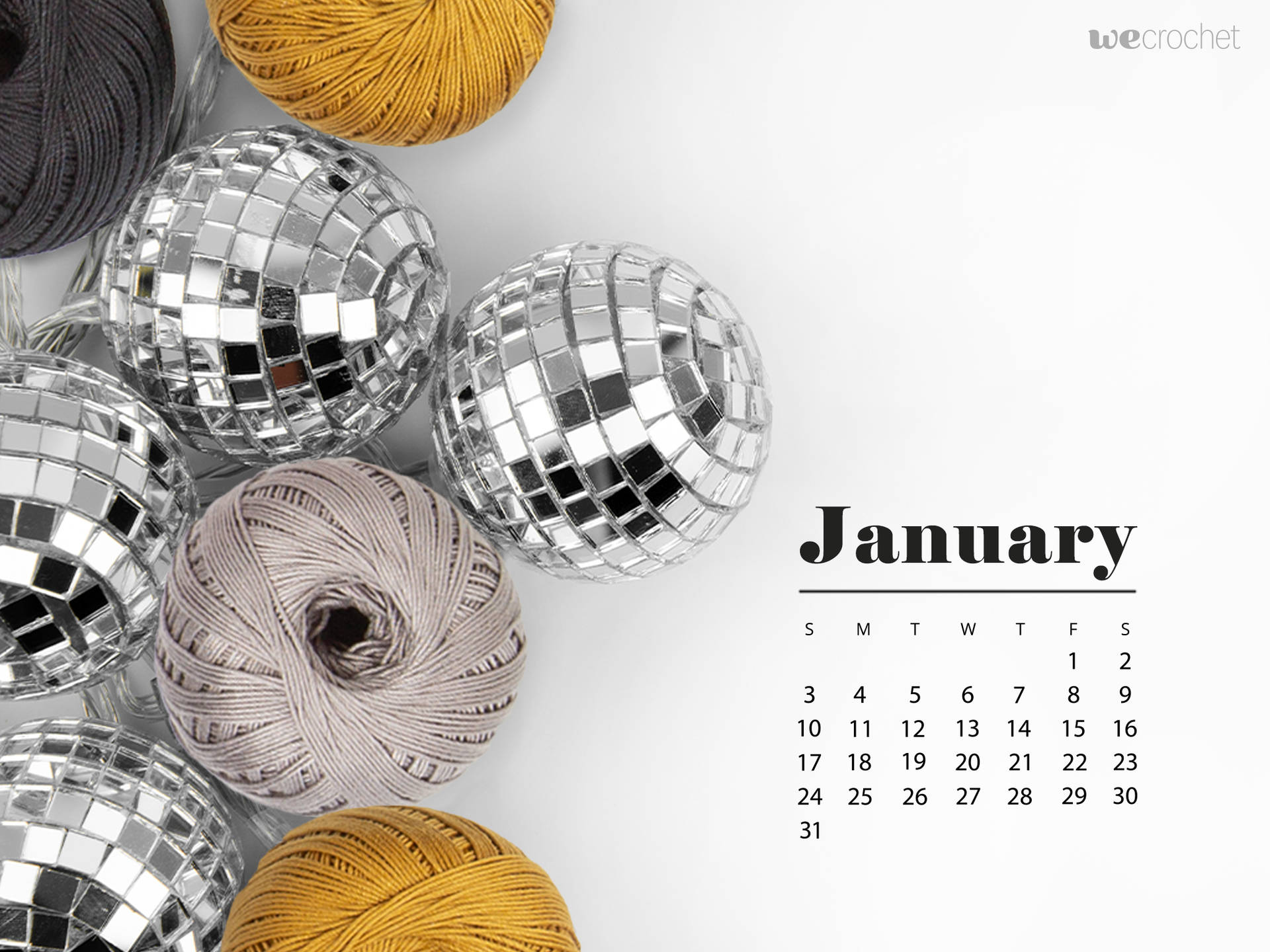 January 2019 Calendar With Yarn Balls Background