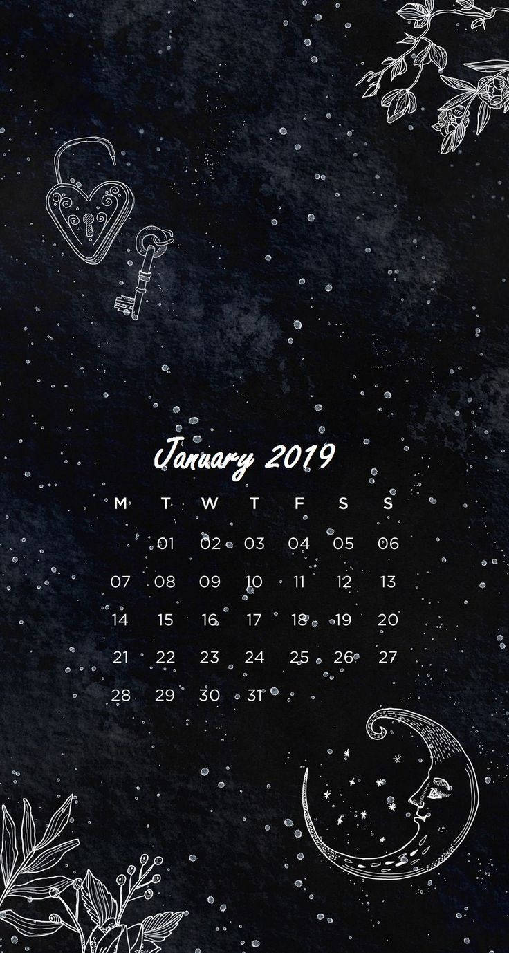 January 2019 Graphic In Pitch Black Background