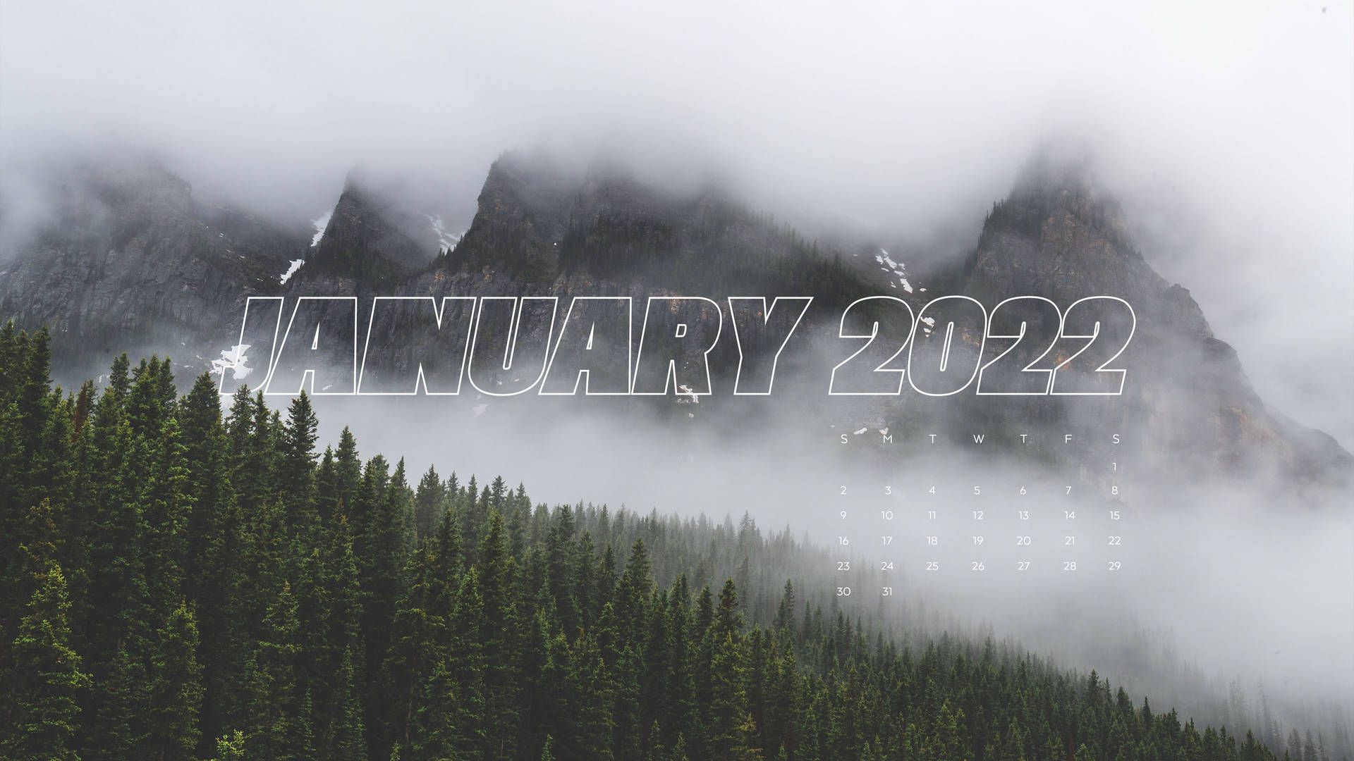 January 2022 Foggy Mountains Background